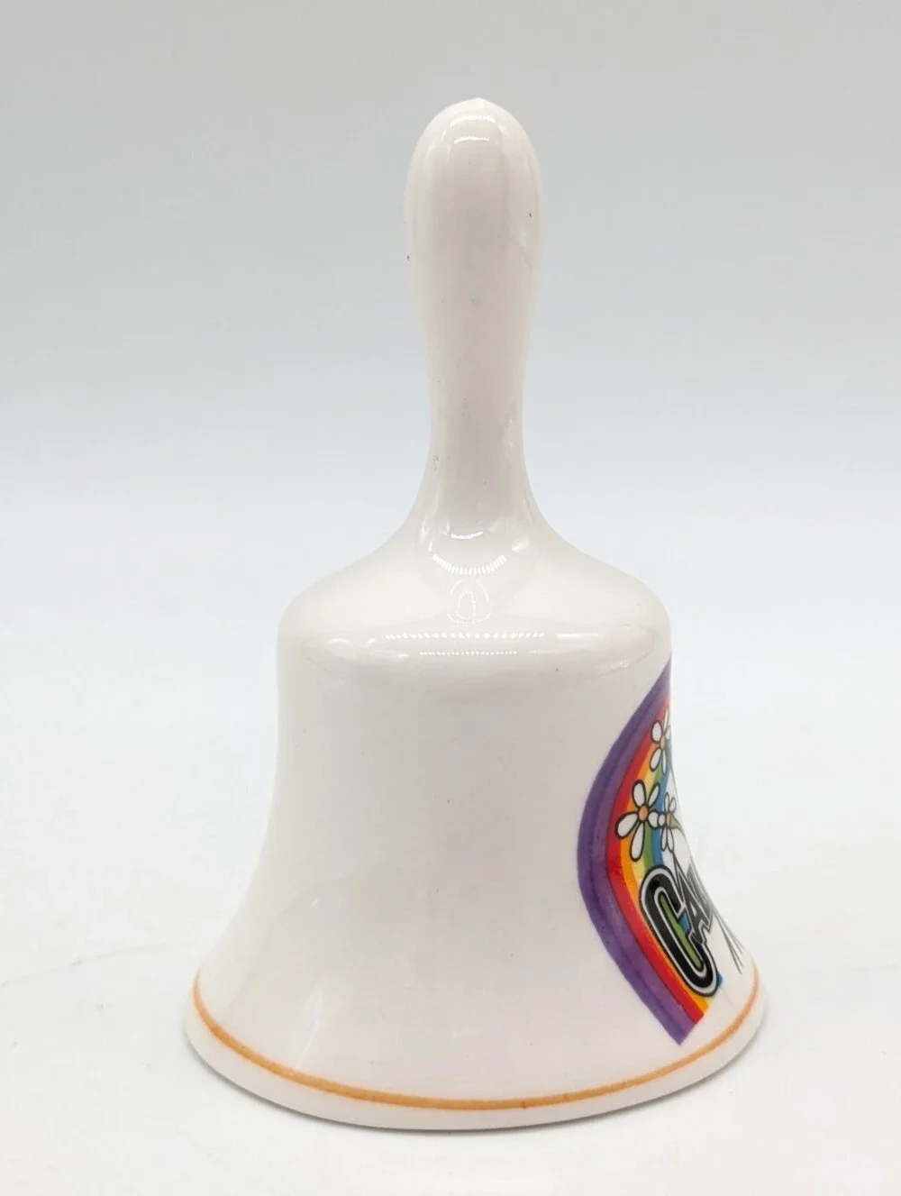 Vintage California White Rainbow Daisy Floral Ceramic Souvenir Bell